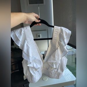 White ruffle poplin top